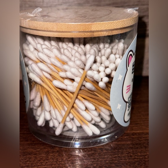 Pink Sky 300 Cotton Swabs with Bamboo Lid (Cat Face) Organizer by Argento - Picture 3 of 5